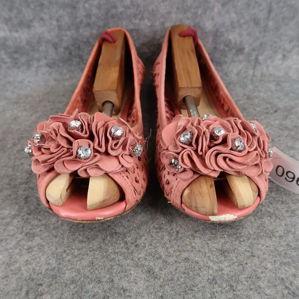 Report Shoes Womens 7 Flats Slip On Woven Peep Toe Ruffle Embellished Fashion